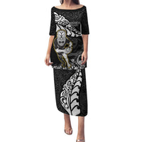 Custom New Zealand Rugby Puletasi Maori Warrior Rugby Silver Fern Tribal Pattern LT03 Long Dress Black - Polynesian Pride