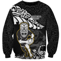 Custom New Zealand Rugby Sweatshirt Maori Warrior Rugby Silver Fern Tribal Pattern LT03 Unisex Black - Polynesian Pride