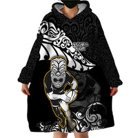 Custom New Zealand Rugby Wearable Blanket Hoodie Maori Warrior Rugby Silver Fern Tribal Pattern LT03 - Polynesian Pride
