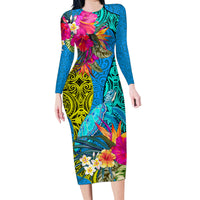 polynesian-family-matching-long-sleeve-bodycon-dress-and-hawaiian-shirt-the-turtle-jung-flower-with-maori-pattern-ethnic-style