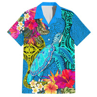 Polynesian Hawaiian Shirt The Turtle Jung Flower with Maori Pattern Ethnic Style LT03 Blue - Polynesian Pride