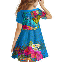 Polynesian Kid Short Sleeve Dress The Turtle Jung Flower with Maori Pattern Ethnic Style LT03 - Polynesian Pride