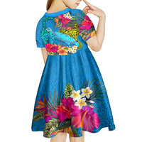 Polynesian Kid Short Sleeve Dress The Turtle Jung Flower with Maori Pattern Ethnic Style LT03 - Polynesian Pride