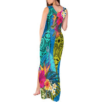 Polynesian Tank Maxi Dress The Turtle Jung Flower with Maori Pattern Ethnic Style LT03 - Polynesian Pride