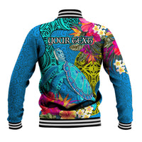 Custom Polynesian Baseball Jacket The Turtle Jung Flower with Maori Pattern Ethnic Style LT03 - Polynesian Pride