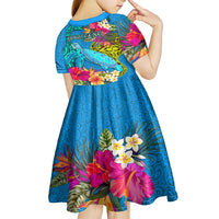 Custom Polynesian Kid Short Sleeve Dress The Turtle Jung Flower with Maori Pattern Ethnic Style LT03 - Polynesian Pride