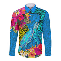 custom-polynesian-long-sleeve-button-shirt-the-turtle-jung-flower-with-maori-pattern-ethnic-style