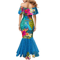 Custom Polynesian Mermaid Dress The Turtle Jung Flower with Maori Pattern Ethnic Style LT03 - Polynesian Pride