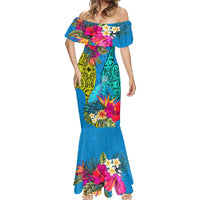 Custom Polynesian Mermaid Dress The Turtle Jung Flower with Maori Pattern Ethnic Style LT03 - Polynesian Pride