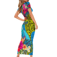 custom-polynesian-short-sleeve-bodycon-dress-the-turtle-jung-flower-with-maori-pattern-ethnic-style