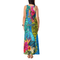 Custom Polynesian Tank Maxi Dress The Turtle Jung Flower with Maori Pattern Ethnic Style LT03 - Polynesian Pride