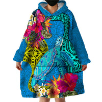 Custom Polynesian Wearable Blanket Hoodie The Turtle Jung Flower with Maori Pattern Ethnic Style LT03 - Polynesian Pride