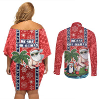hawaii-christmas-couples-matching-off-shoulder-short-dress-and-long-sleeve-button-shirts-the-santa-surfing-hawaii-xmas-style