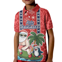 Hawaii Christmas Kid Polo Shirt The Santa Surfing Hawaii Xmas Style LT03 Kid Red - Polynesian Pride