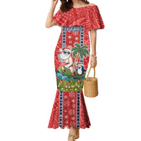 Hawaii Christmas Mermaid Dress The Santa Surfing Hawaii Xmas Style LT03 Women Red - Polynesian Pride