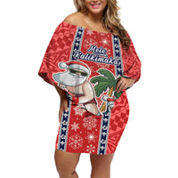 Hawaii Christmas Off Shoulder Short Dress The Santa Surfing Hawaii Xmas Style LT03 Women Red - Polynesian Pride