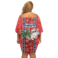 Hawaii Christmas Off Shoulder Short Dress The Santa Surfing Hawaii Xmas Style LT03 - Polynesian Pride