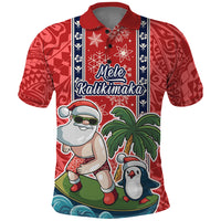 Hawaii Christmas Polo Shirt The Santa Surfing Hawaii Xmas Style LT03 Red - Polynesian Pride