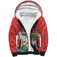 Hawaii Christmas Sherpa Hoodie The Santa Surfing Hawaii Xmas Style LT03 Unisex Red - Polynesian Pride