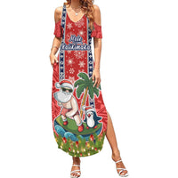 Hawaii Christmas Summer Maxi Dress The Santa Surfing Hawaii Xmas Style LT03 Women Red - Polynesian Pride