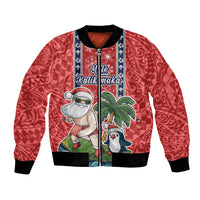 Custom Hawaii Christmas Bomber Jacket The Santa Surfing Hawaii Xmas Style LT03 Unisex Red - Polynesian Pride