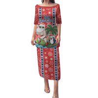 Custom Hawaii Christmas Family Matching Puletasi Dress and Hawaiian Shirt The Santa Surfing Hawaii Xmas Style LT03 Mom's Dress Red - Polynesian Pride