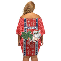 Custom Hawaii Christmas Off Shoulder Short Dress The Santa Surfing Hawaii Xmas Style LT03 - Polynesian Pride