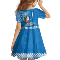 Custom Hawaii Mele Kalikimaka Family Matching Tank Maxi Dress and Hawaiian Shirt Santa Riding The DolPhin Mix Kakau Pattern Blue Style LT03 - Polynesian Pride