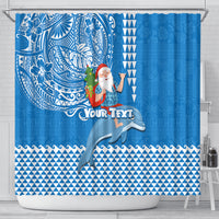 Custom Hawaii Mele Kalikimaka Shower Curtain Santa Riding The DolPhin Mix Kakau Pattern Blue Style LT03 - Polynesian Pride