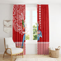 Custom Hawaii Mele Kalikimaka Window Curtain Santa Riding The DolPhin Mix Kakau Pattern Red Style LT03 - Polynesian Pride