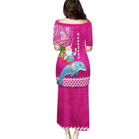 Custom Hawaii Mele Kalikimaka Puletasi Santa Riding The DolPhin Mix Kakau Pattern Pink Style LT03 - Polynesian Pride