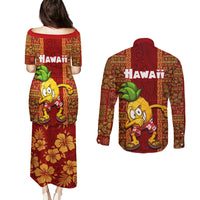 Hawaii Couples Matching Puletasi Dress and Long Sleeve Button Shirt Aloha Funny Pineapple Mix Kakau Hawaiian Tribal LT03 - Polynesian Pride