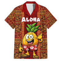 Hawaii Family Matching Off Shoulder Maxi Dress and Hawaiian Shirt Aloha Funny Pineapple Mix Kakau Hawaiian Tribal LT03 Dad's Shirt - Short Sleeve Red - Polynesian Pride
