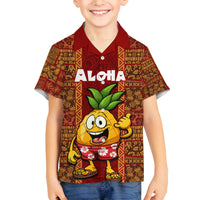 Hawaii Family Matching Tank Maxi Dress and Hawaiian Shirt Aloha Funny Pineapple Mix Kakau Hawaiian Tribal LT03 Son's Shirt Red - Polynesian Pride