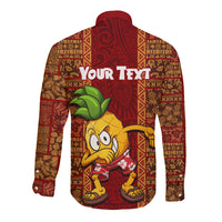 Custom Hawaii Long Sleeve Button Shirt Aloha Funny Pineapple Mix Kakau Hawaiian Tribal LT03 - Polynesian Pride