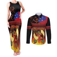 Samoan Siva Afi Couples Matching Tank Maxi Dress and Long Sleeve Button Shirt Tribal Performers of Samoan Fire Knife Dancing