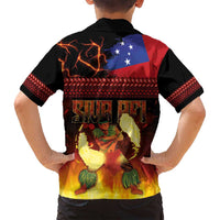 Samoan Siva Afi Family Matching Off Shoulder Short Dress and Hawaiian Shirt Tribal Performers of Samoan Fire Knife Dancing