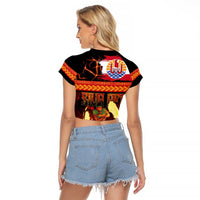 Tahitian Siva Afi Raglan Cropped T Shirt Tribal Performers of Tahitian Fire Knife Dancing