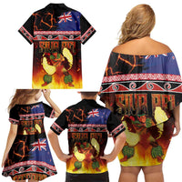 Aotearoa Siva Afi Family Matching Off Shoulder Short Dress and Hawaiian Shirt Tribal Performers of Aotearoa Fire Knife Dancing