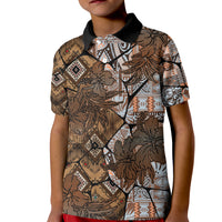 Fiji Masi Tapa Tribal Kid Polo Shirt Old Hibiscus Vintage Style LT03 Kid Brown - Polynesian Pride