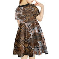 Fiji Masi Tapa Tribal Kid Short Sleeve Dress Old Hibiscus Vintage Style LT03 - Polynesian Pride