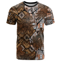 Fiji Masi Tapa Tribal T Shirt Old Hibiscus Vintage Style LT03 Brown - Polynesian Pride
