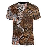 Fiji Masi Tapa Tribal Women V Neck T Shirt Old Hibiscus Vintage Style LT03 - Polynesian Pride