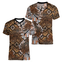 Fiji Masi Tapa Tribal Women V Neck T Shirt Old Hibiscus Vintage Style LT03 - Polynesian Pride