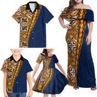 Samoan Siapo Family Matching Off Shoulder Maxi Dress and Hawaiian Shirt Tatau Pattern Half Style LT03 - Polynesian Pride