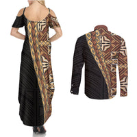 Samoan Siapo Couples Matching Summer Maxi Dress and Button Shirt - Tatau Pattern Half Style Retro Mode LT03 - Polynesian Pride