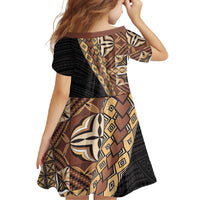 Samoan Siapo Family Matching Short Sleeve Bodycon Dress and Hawaiian Shirt - Tatau Pattern Half Style Retro Mode LT03 - Polynesian Pride