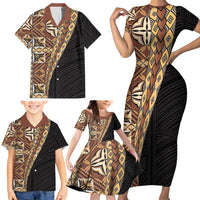 Samoan Siapo Family Matching Short Sleeve Bodycon Dress and Hawaiian Shirt - Tatau Pattern Half Style Retro Mode LT03 - Polynesian Pride