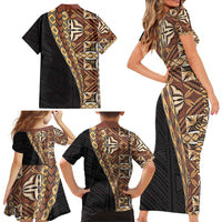 Samoan Siapo Family Matching Short Sleeve Bodycon Dress and Hawaiian Shirt - Tatau Pattern Half Style Retro Mode LT03 - Polynesian Pride