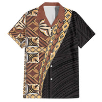 Samoan Siapo Family Matching Short Sleeve Bodycon Dress and Hawaiian Shirt - Tatau Pattern Half Style Retro Mode LT03 Dad's Shirt - Short Sleeve Brown - Polynesian Pride
